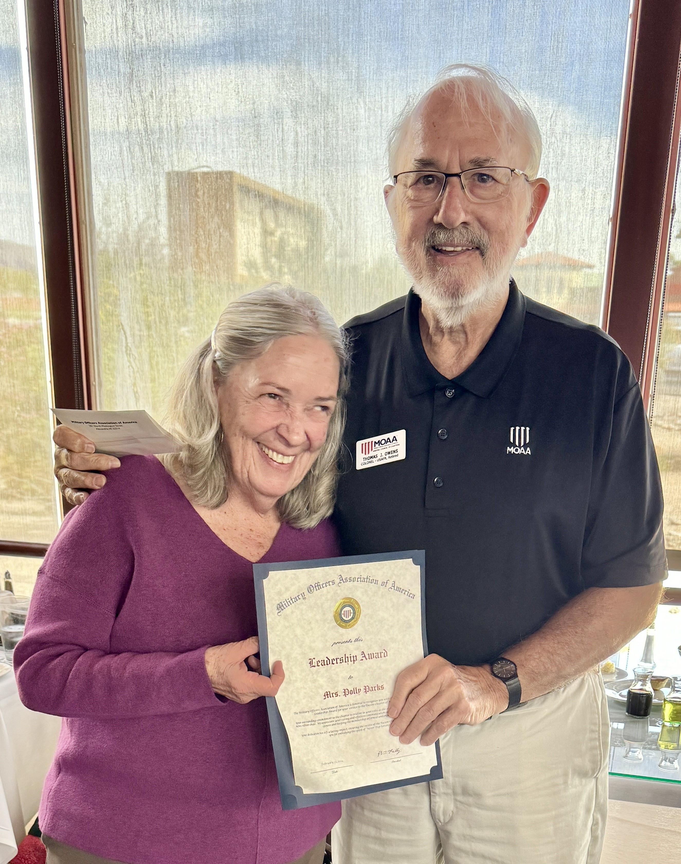 MOAA Leadership Award presented to Polly Parks